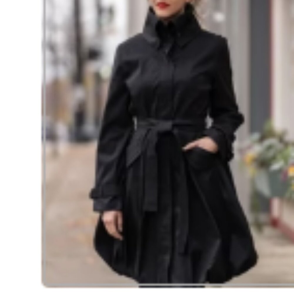 Samuel Dong Bubble Trench Coat Black Belted Size L Classic Style